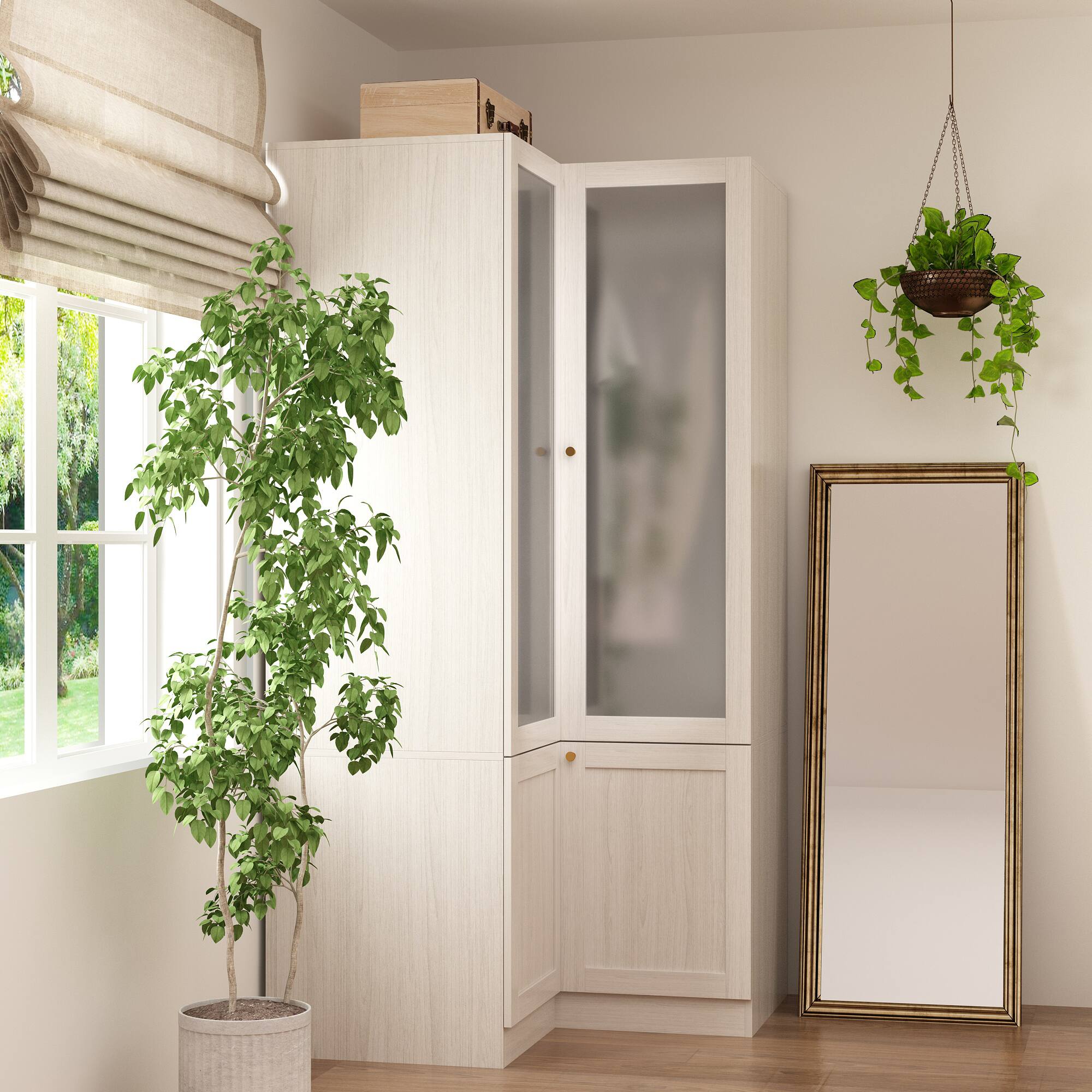 Angle. FUFU&GAGA - FUFU&GAGA Modern Corner Wardrobe with Anti - Tip for Bedroom Storage  Optimized for Space Saving Organization - White.