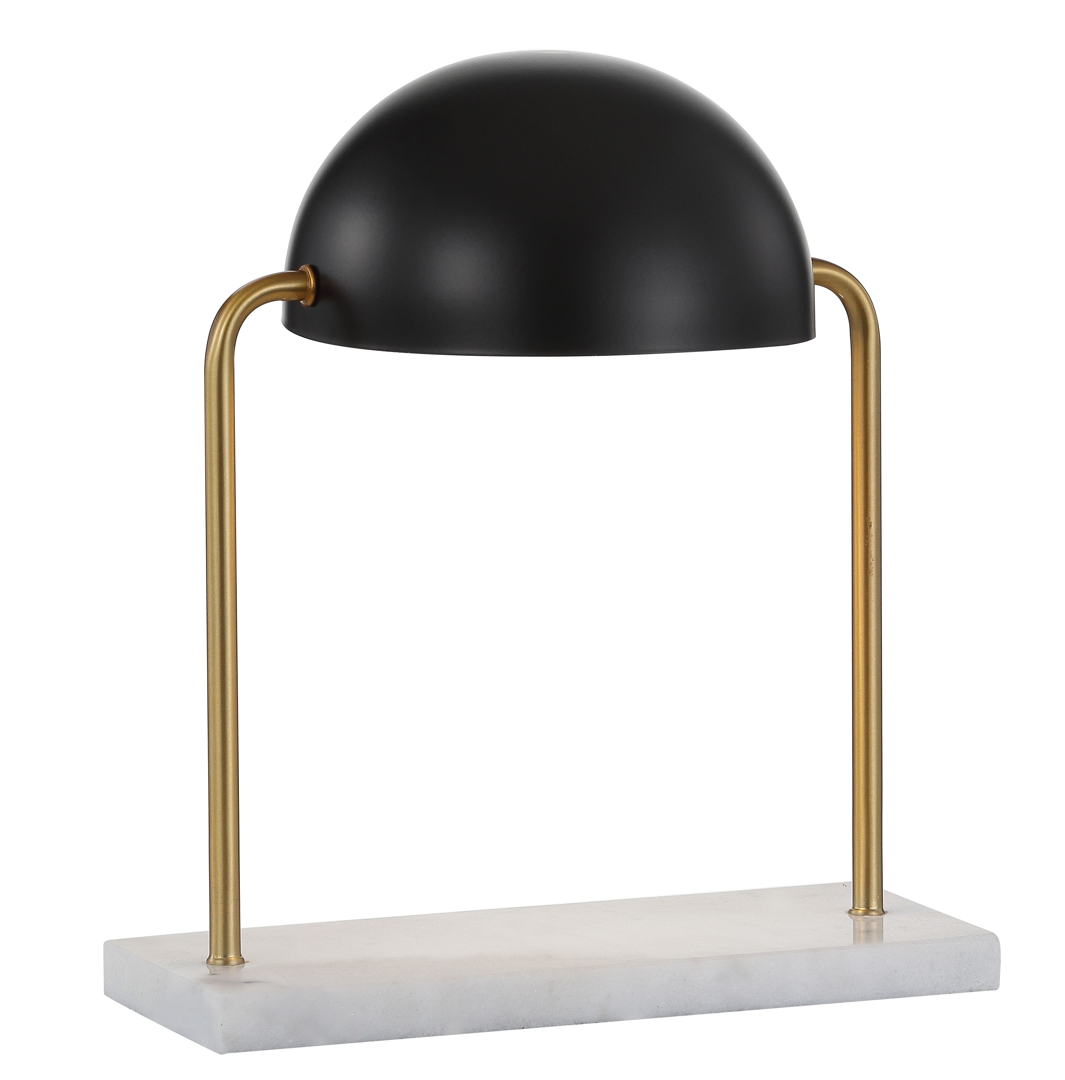 Jonathan Y - Porter 13.5" Art Deco Dome Lamp with Marble Base, Brass Gold/Black - Brass Gold/White