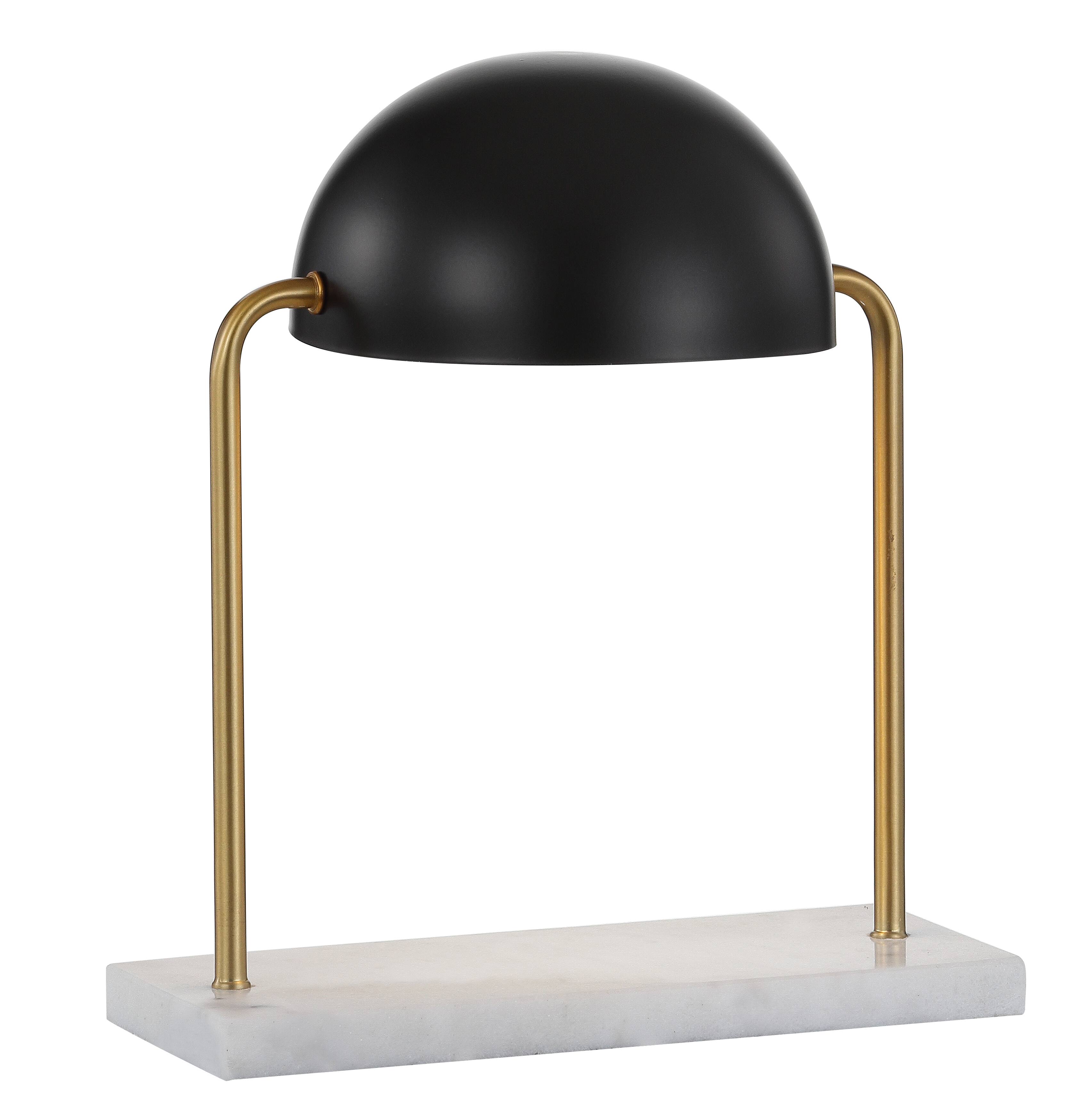 Jonathan Y - Porter 13.5" Art Deco Dome Lamp with Marble Base, Brass Gold/Black - Brass Gold/White