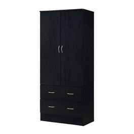 Hivvago - 2 Door Wardrobe Armoire with 2 Drawers and Hanging Rod Storage - Black