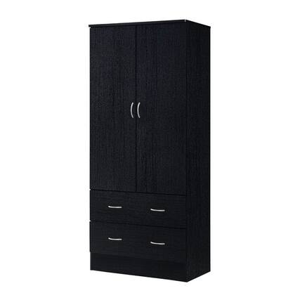 Front. Hivvago - Black 2 Door Wardrobe Armoire with 2 Drawers and Hanging Rod Storage - Black.