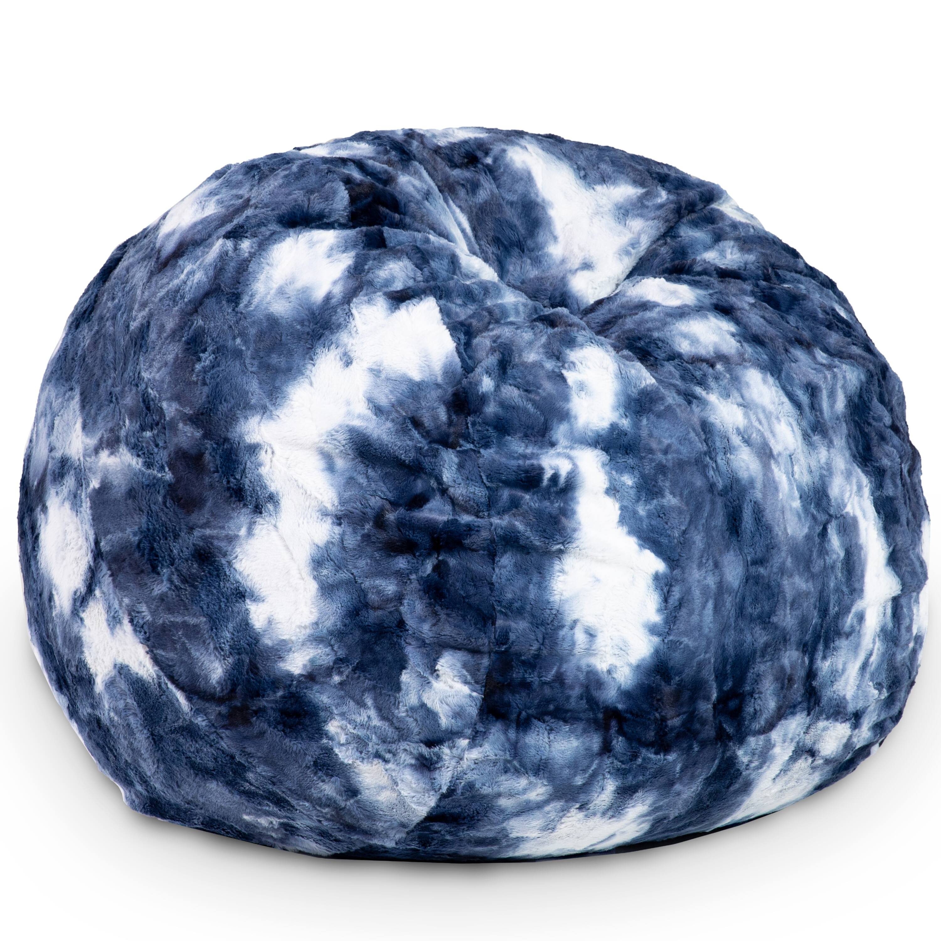 Angle. Jaxx - Jaxx Saxx 3 Foot Bean Bag Chair - Faux Fur - Fun Colors, Blue & White Print - Faux Fur - Blue & White Print.