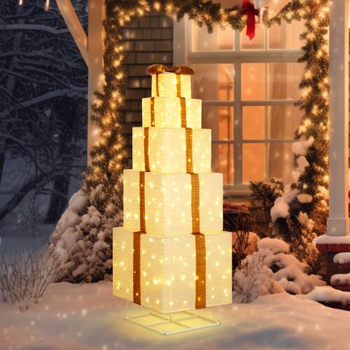 Alt View 3. Winado - Christmas Gift Present Boxes Tower 6FT with LED Lights Pre-lit, Pull Up for Indoor Outdoor Holiday Party Decorations - Beige.