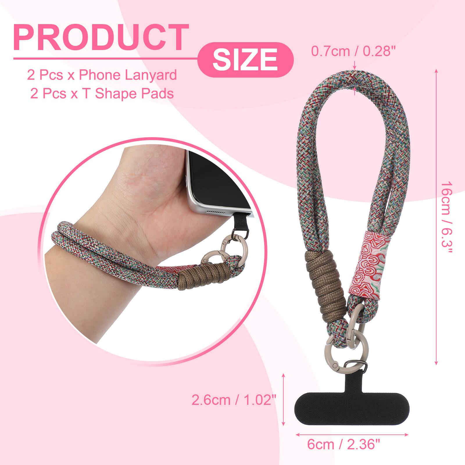 PRODUCT  
2 Pcs x Phone Lanyard  
2 Pcs x T Shape Pads  

SIZE  
0.7cm / 0.28"  
16cm / 6.3"  
2.6cm / 1.02"  
6cm / 2.36"