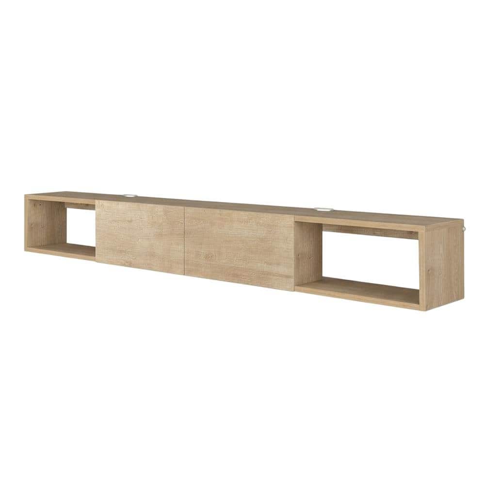 FurniFact - Modern Oak Wall-Mounted TV Stand for 75 Inch Flat Screen with Engineered Wood - Beige
