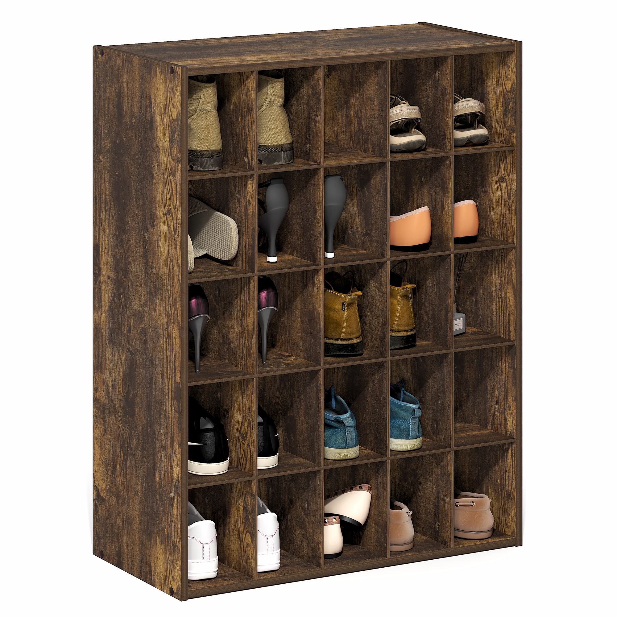 Furinno - FANO 25-Cube Shoe Organizer, Shoe Rack, Stackable Shoe Organizer, for Closet Entryway, Office, Garage - Amber Pine