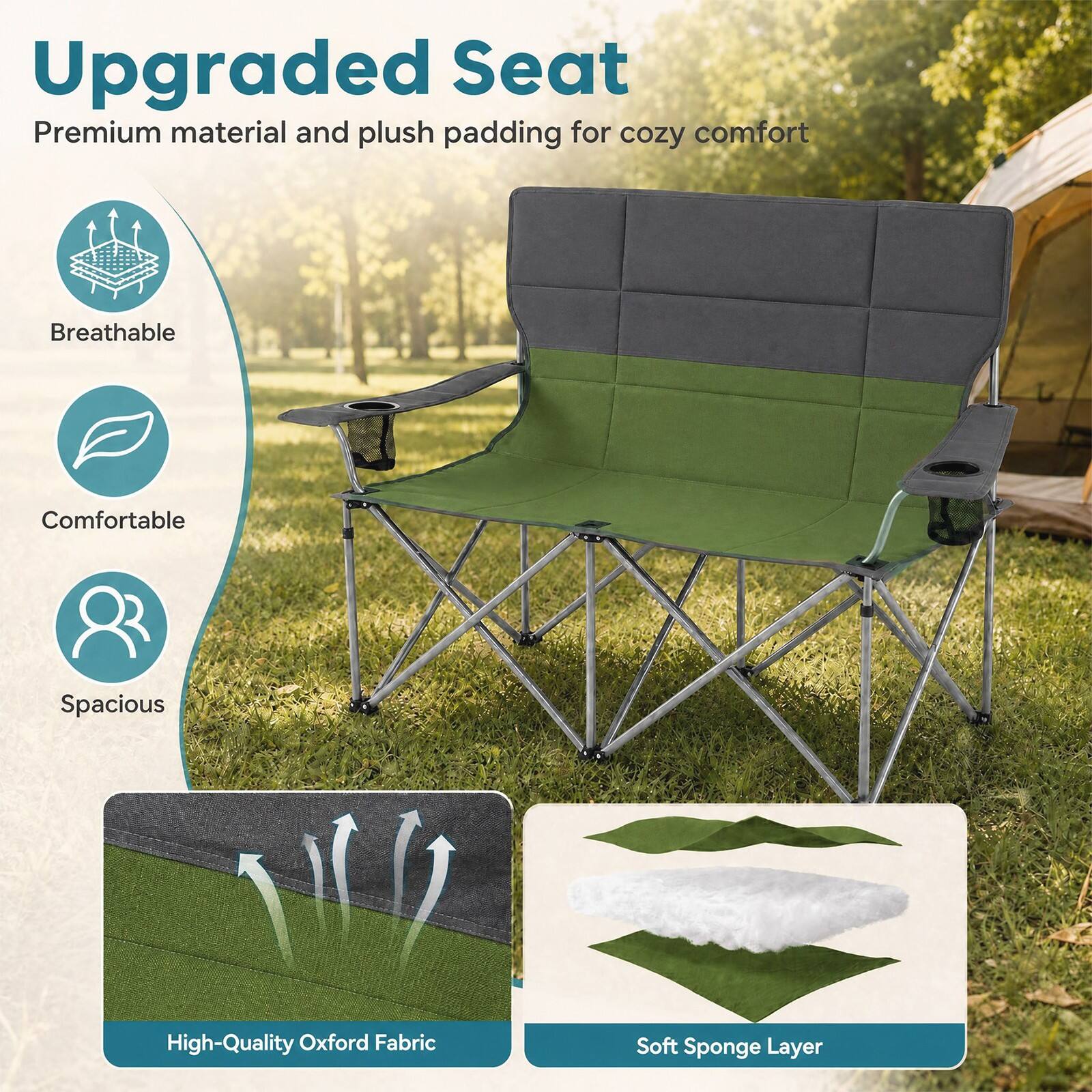 Upgraded Seat  
Premium material and plush padding for cozy comfort

- Breathable
- Comfortable
- Spacious

High-Quality Oxford Fabric  
Soft Sponge Layer
