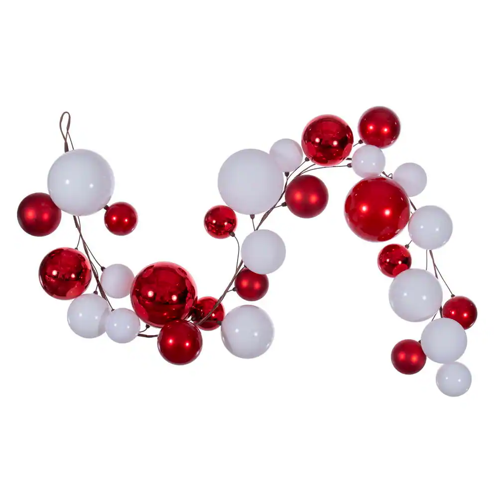 Front. Vickerman - 6' Red White Ball Branch - Red/White.