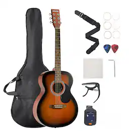 VEVOR - 40-Inch Dreadnought Acoustic Guitar, 6-String Design, Solid Top with Beginner Kit Including Gig Bag, Tuner - Sunburst