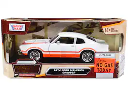 1974 Ford Maverick Grabber White with Orange Stripes "Forgotten Classics" Series 1/24 Diecast Model Car by Motormax