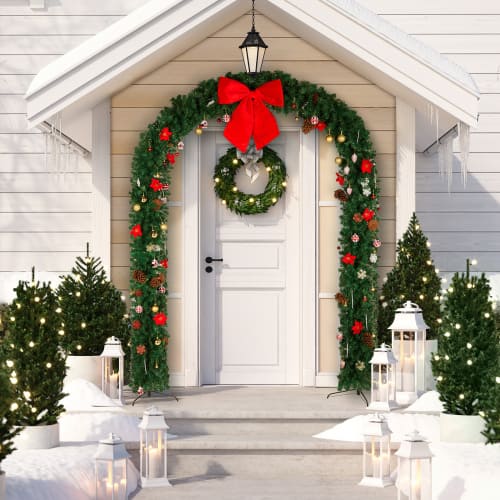 Winado - 8.7FT Christmas PVC Arch Artificial with Bow, Pine Cones Ornaments for Outdoor Festival Wedding Party Holiday Decoration - Green
