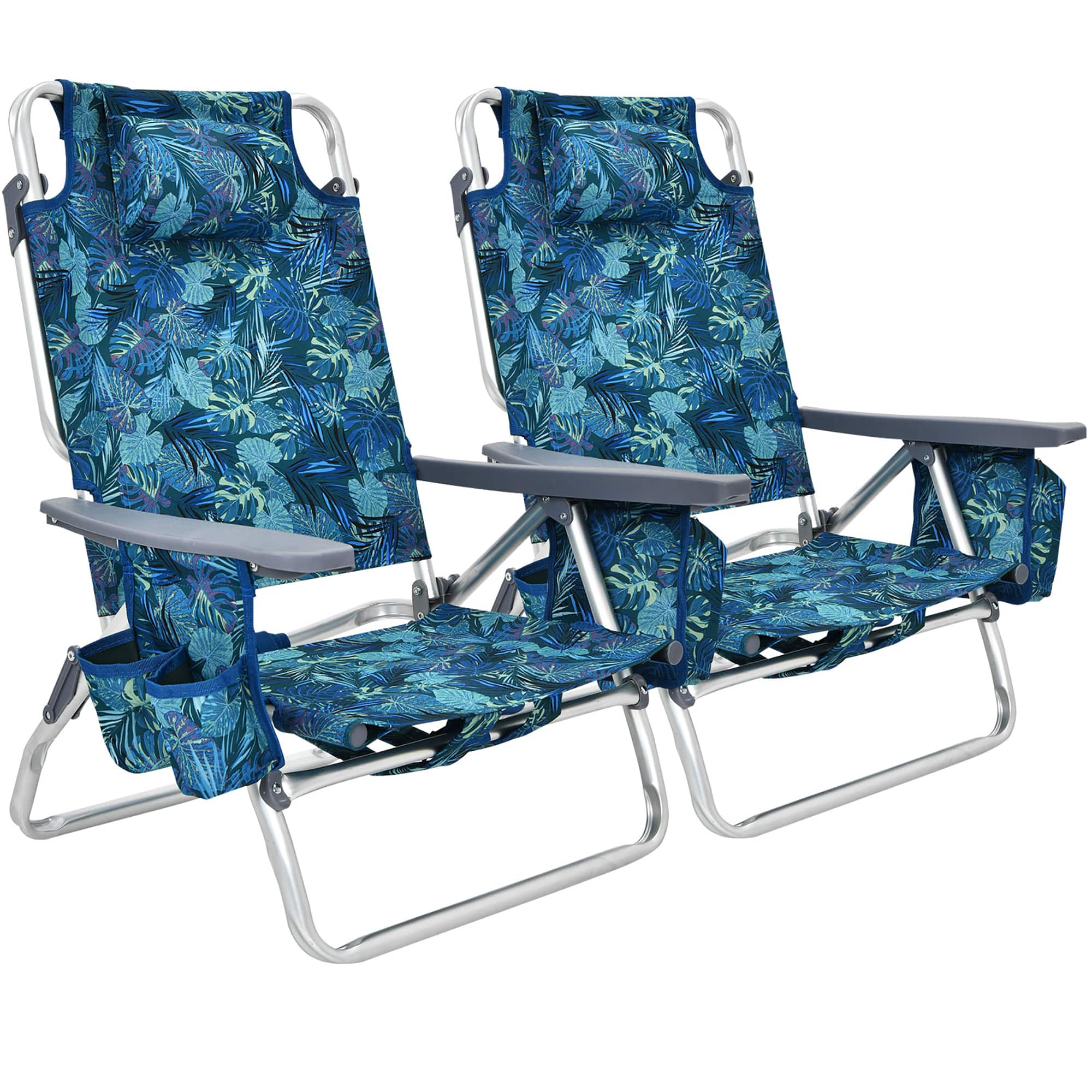 Front. Costway - Costway 2-Pack Folding Backpack Beach Chair 5-Position Outdoor Reclining Chairs with Pillow Pattern - Pattern.