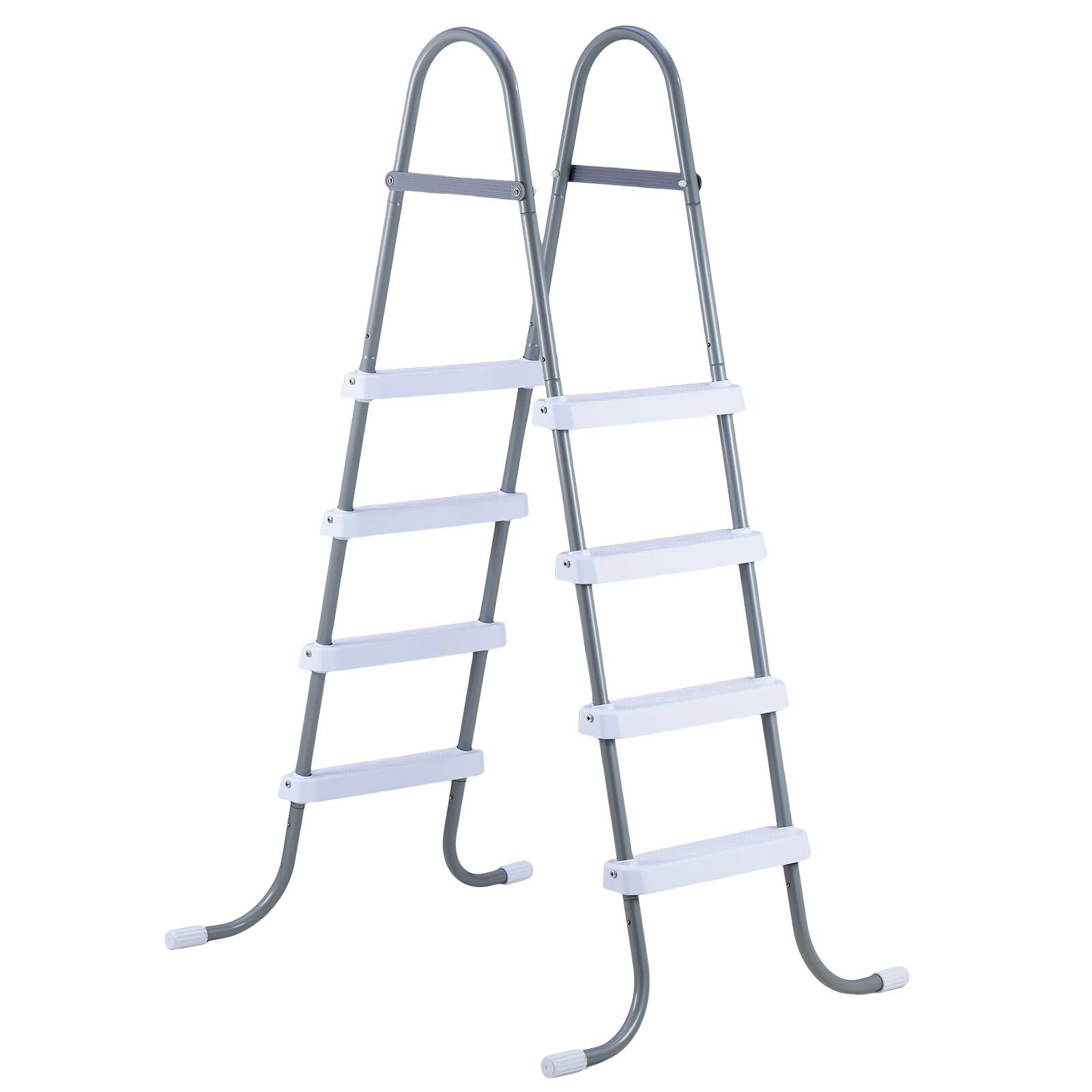 Alt View 5. VEVOR - Above Ground Pool Ladder, 4-Step Steel A-Frame Swimming Pool Stairs for 48 in High Wall, 300 lbs Capacity Entry/Exit - Gray & White.