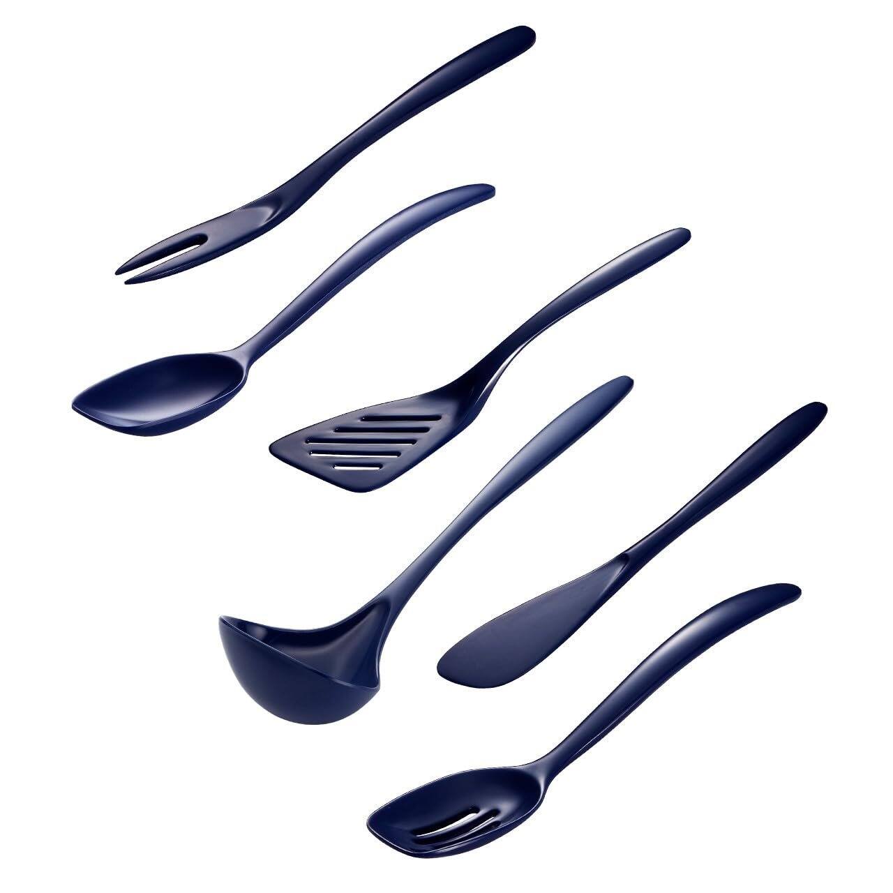 Angle. Hutzler - 7-Piece Mini Melamine Cooking Utensils and Storage Crock Set (Blue) - Blue.
