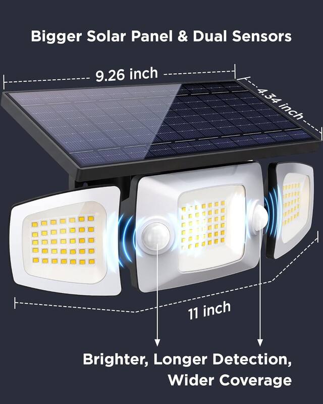 Bigger Solar Panel & Dual Sensors  
9.26 inch x 4.34 inch  
11 inch  
Brighter, Longer Detection, Wider Coverage
