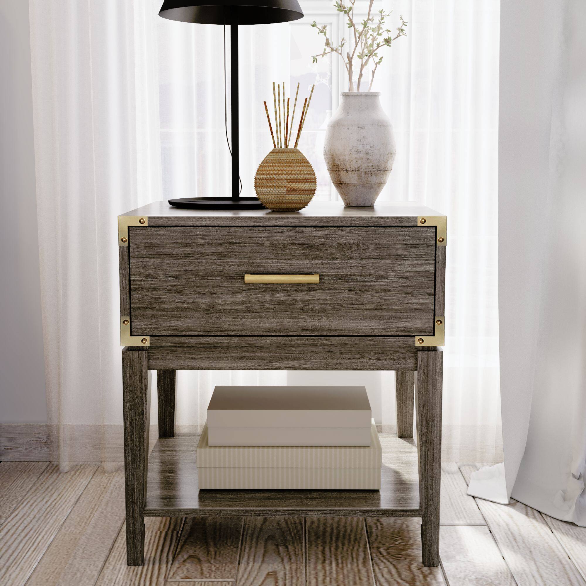 Alt View 6. Plank+Beam - Contempo Nightstand with 1 Drawer, Clay - Clay.