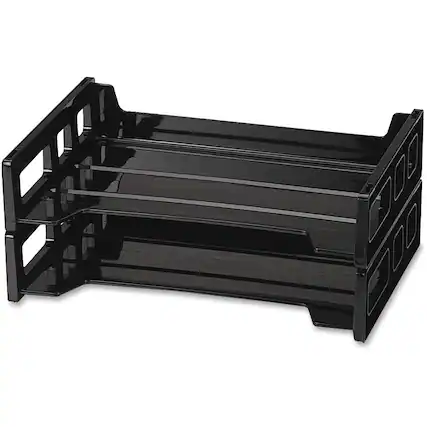 Front. Officemate - Officemate Side Load Letter Tray - 2.75" Height x 13.18" Width x 9" Depth - Desktop - Stackable Durable - Black - Plasti.