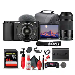 Sony - ZV-E10 II Mirrorless Camera with 16-50mm II Lens Black Bundle + 64GB Card + Bag + 55-210mm Telephoto Lens + More