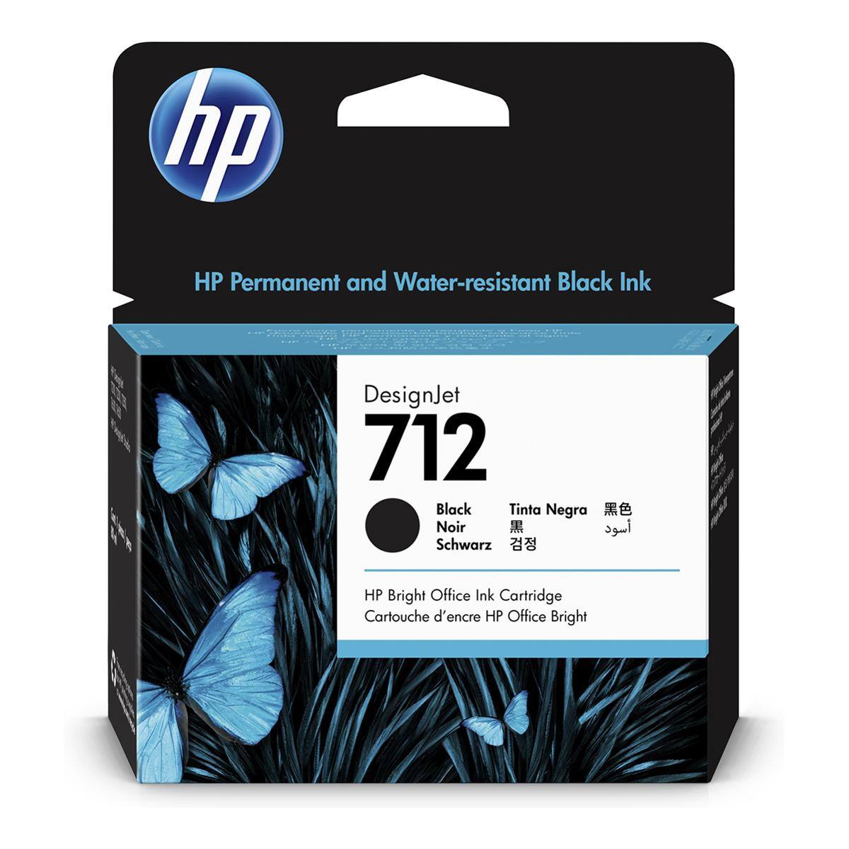 hp HP Permanent and Water-resistant Black Ink  
DesignJet 712  
Black Noir Noir Schwarz  
HP Bright Office Ink Cartridge Cartouche d'encre HP Office Bright