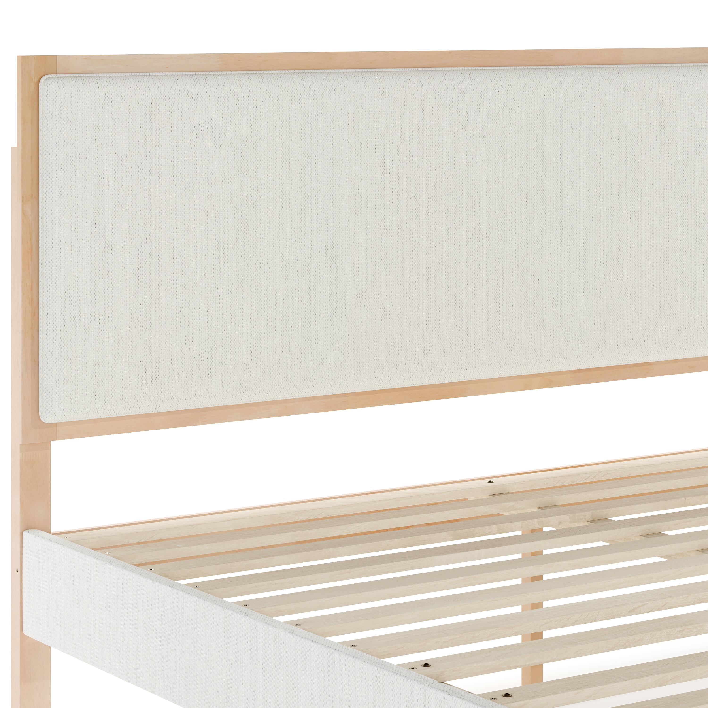 Alt View 10. Martha Stewart - Flynn Solid Wood Platform Bed with Upholstered Base and Inset Headboard, Wood Slat Bottom, No Box Spring Needed - Snow Fabric/Light Beech Frame.