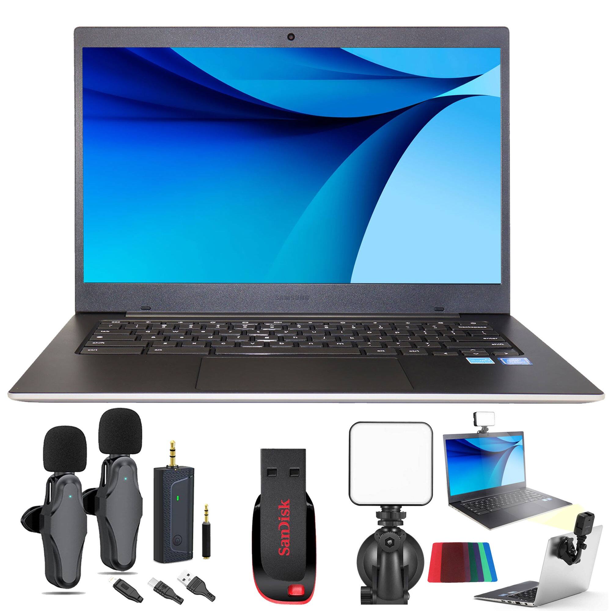 Front. Samsung - Samsung Galaxy Chromebook Go 14" LED Laptop 4GB RAM, 64GB Storage Intel Celeron 4500 Interview Ready Laptop - Silver.