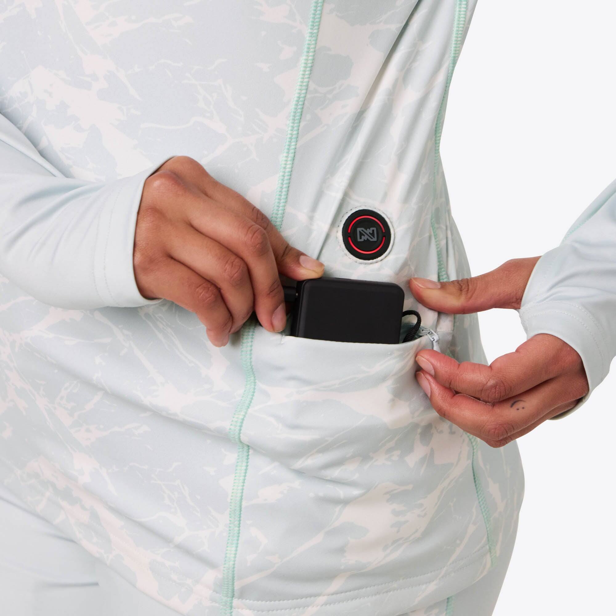Alt View 5. Mobile Warming - Women's Proton 2.0 Baselayer Heated Shirt - Ice Blue.