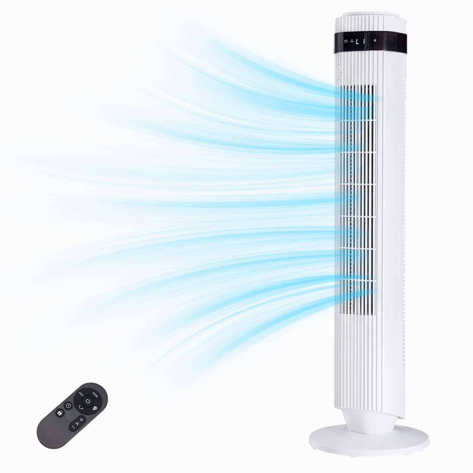 Sweet - 36" Bladeless Tower Fan with 5 Speeds, 64° Oscillation, Remote Control & 12-Hour Timer - White
