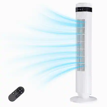 Front. Sweet - 36" Bladeless Tower Fan with 5 Speeds, 64° Oscillation, Remote Control & 12-Hour Timer - White.