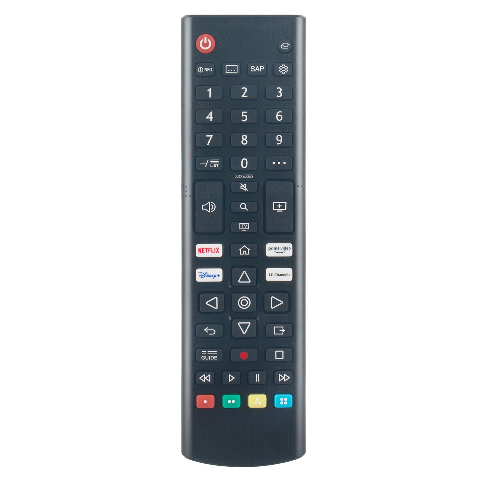 NFO SAP 1 2 3 4 5 6 7 8 9 LIST 0 QUICKACCESS A ... + TV NETFLIX prime video Disney+ L Channels GUIDE <K Il