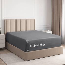 CGK Linens - 100% Cotton 400 TC Fitted Sheet Only - Extra Deep Pocket for 18"-24" Mattresses - Full - Dark Gray