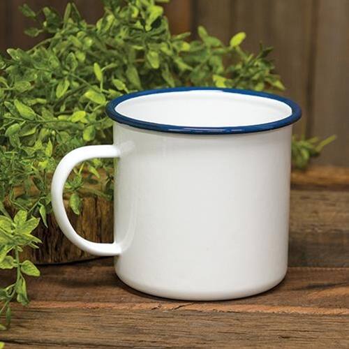Angle. BreeBe - *Blue Rim Enamel Soup Mug - White, Blue.