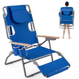Costway - 1 PCS 3-IN-1 Foldable Beach Chair with Face Hole, Footrest, Adjustable Backrest - Navy