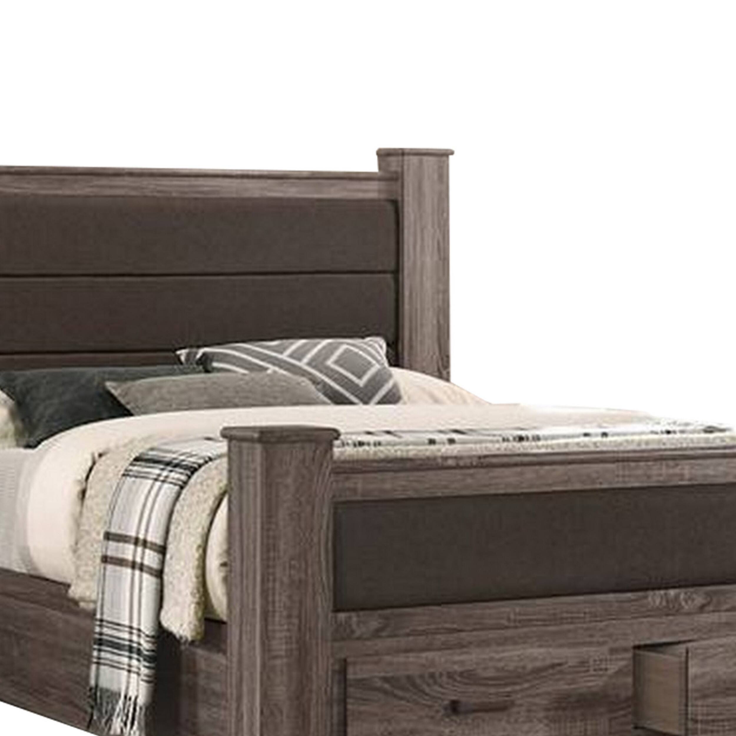 Alt View 3. Manhattan Lane - Fort Classic Queen Sized Bed with 2 Drawers, Upholstered Panel - Oak Gray.