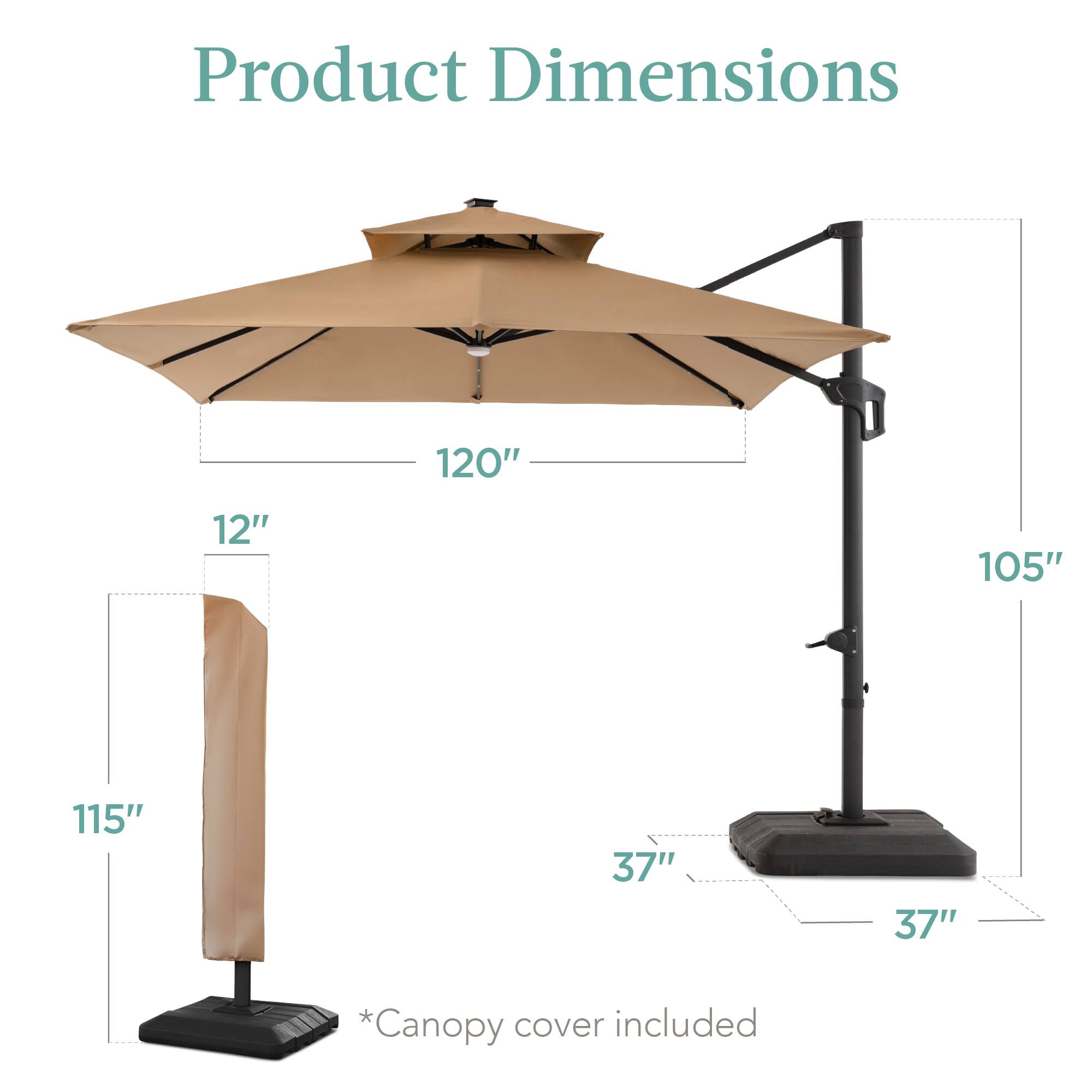 Product Dimensions

- 120"
- 12"
- 105"
- 115"
- 37"
- 37"

*Canopy cover included