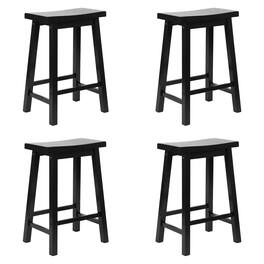 PJ Wood - Classic Saddle Seat 24 Inch Kitchen Bar Counter Stool, (4 Pack) - Black