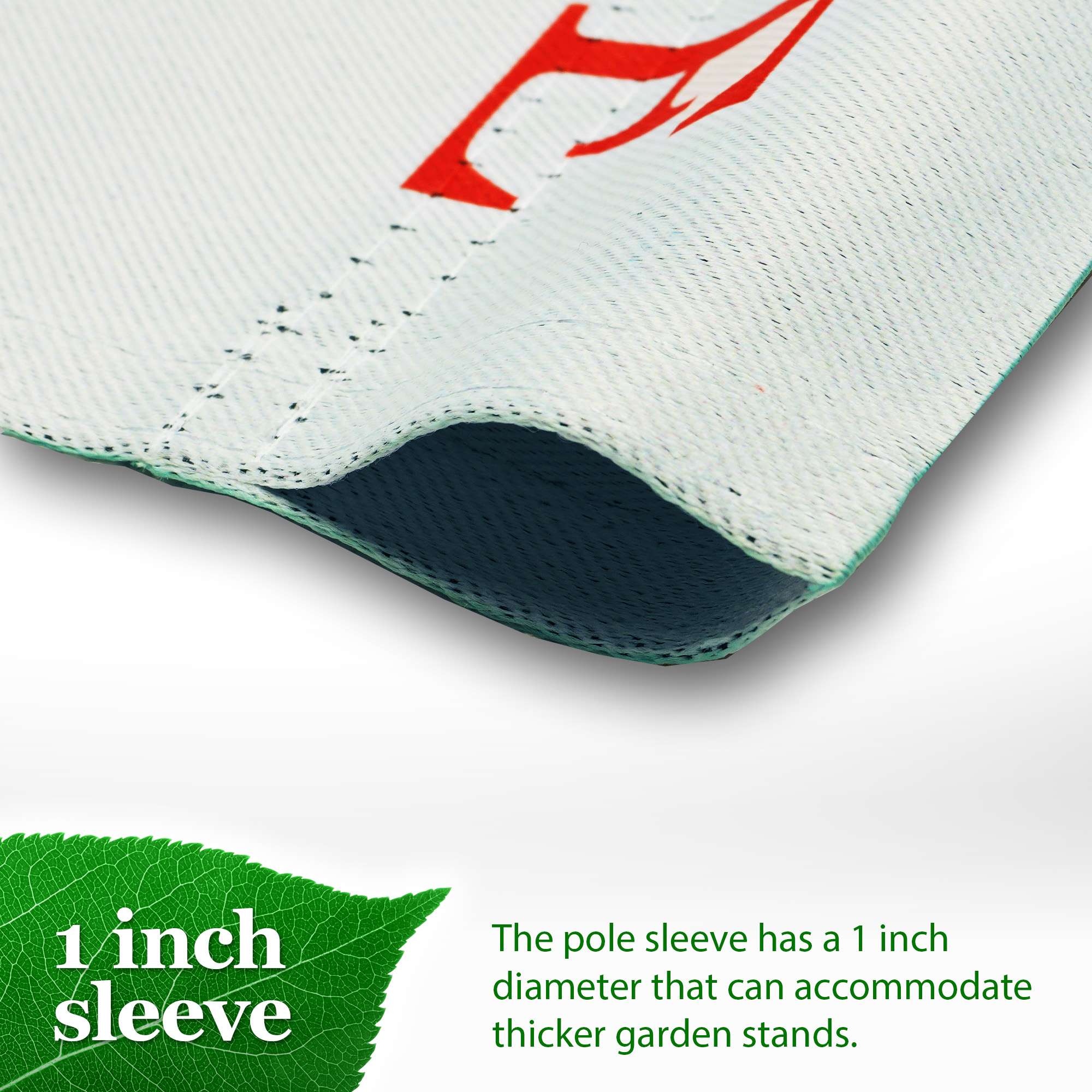 1 inch sleeve

The pole sleeve has a 1 inch diameter that can accommodate thicker garden stands.