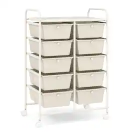 Gymax - 10-Drawer Rolling Storage Cart Tools Scrapbook Paper Organizer on Wheels - White