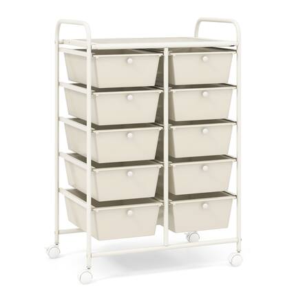 Front. Gymax - Gymax 10-Drawer Rolling Storage Cart Tools Scrapbook Paper Organizer on Wheels White - White.