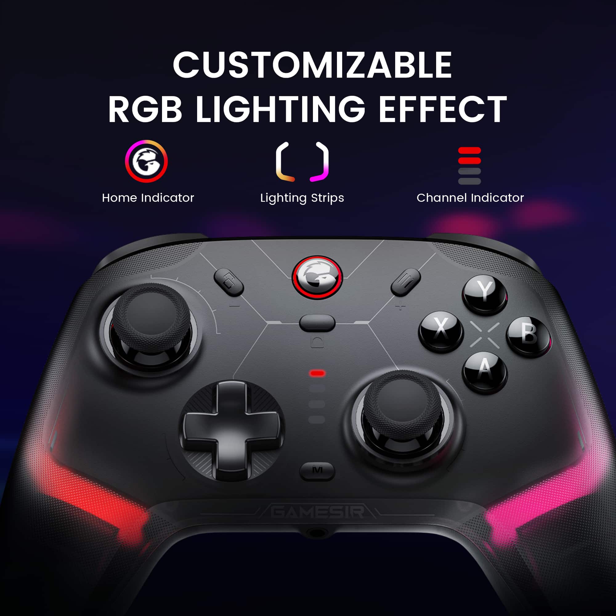 Customizable RGB Lighting Effect: Home Indicator, Lighting Strips, Channel Indicator.