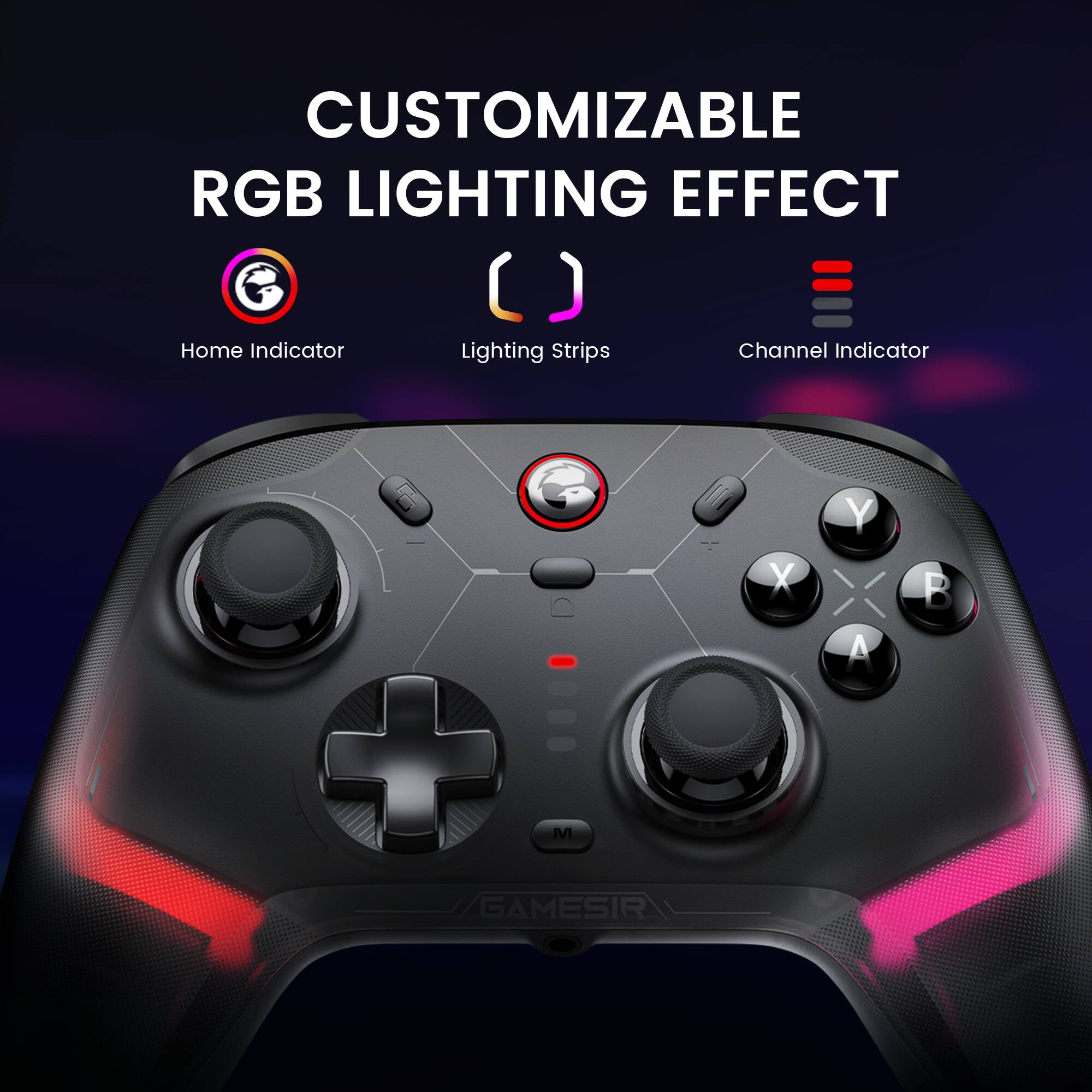 Customizable RGB Lighting Effect: Home Indicator, Lighting Strips, Channel Indicator.