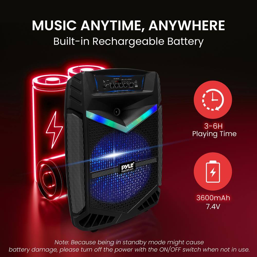 MUSIC ANYTIME, ANYWHERE  
Built-in Rechargeable Battery  

3-6H Playing Time  
3600mAh 7.4V  

Note: Because being in standby mode might cause battery damage, please turn off the power with the ON/OFF switch when not in use.