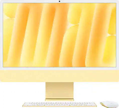 Front. Apple - iMac 24-inch All-in-One - M4 chip - Built for Apple Intelligence - 10 Core CPU - 10 Core GPU - 16GB Memory - 256GB SSD - Yellow.
