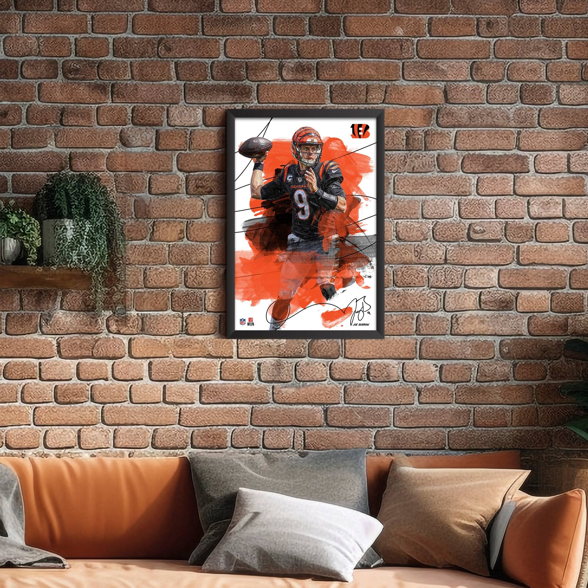 Alt View 1. Sporticulture - Joe Burrow Cincinnati Bengals 27" x 39" Brush Stroke Player Framed Art Print - Multicolor.