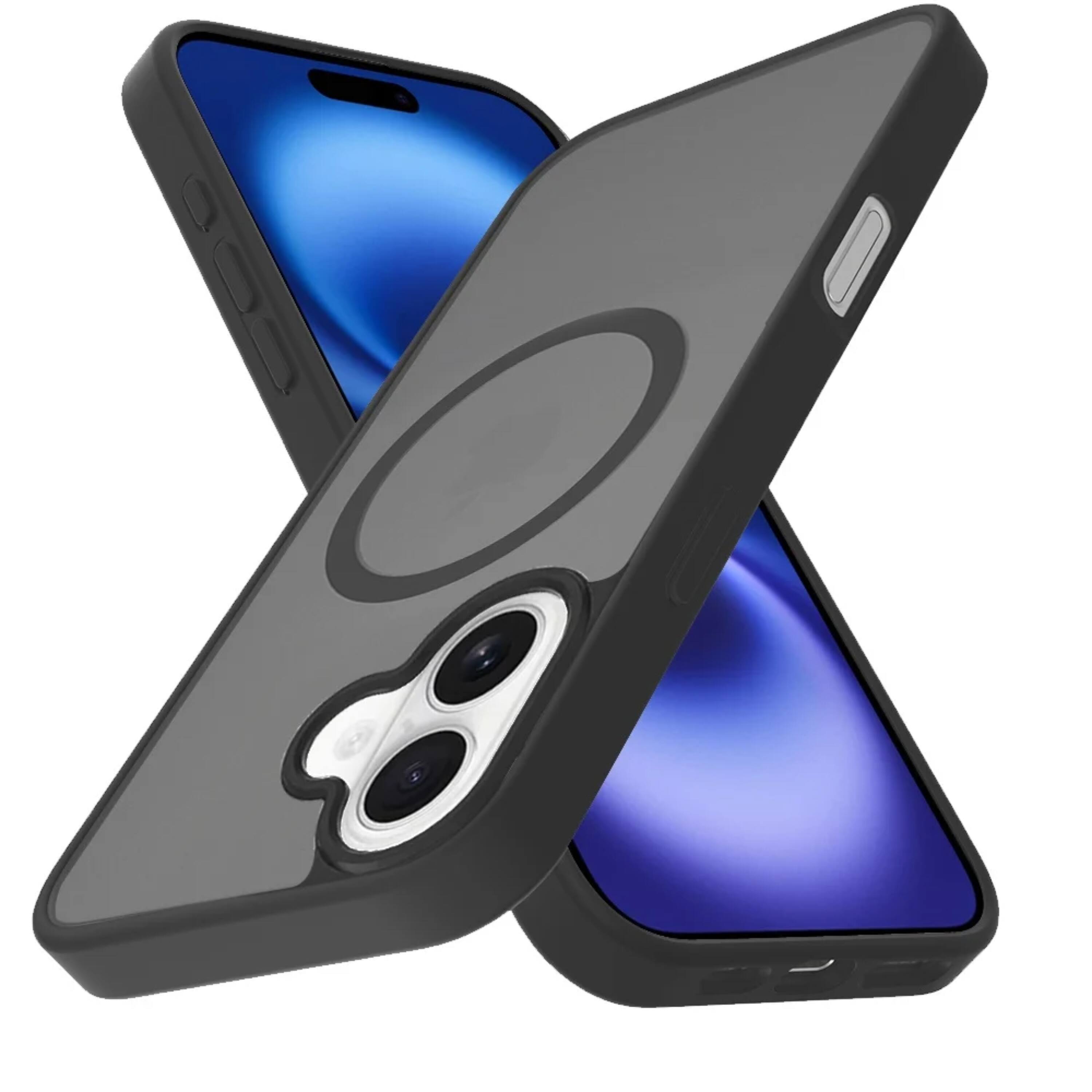 Left. Kitcheniva - Soft Touch Frosted Cover Magnetic Circle Phone Case With Tempered Glass For iPhone 17 Black - Black.