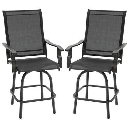 Front. Spaco - Spaco Set of 2 Outdoor Swivel Bar Stools, Armrest Patio Chairs, Steel Frame - Black.