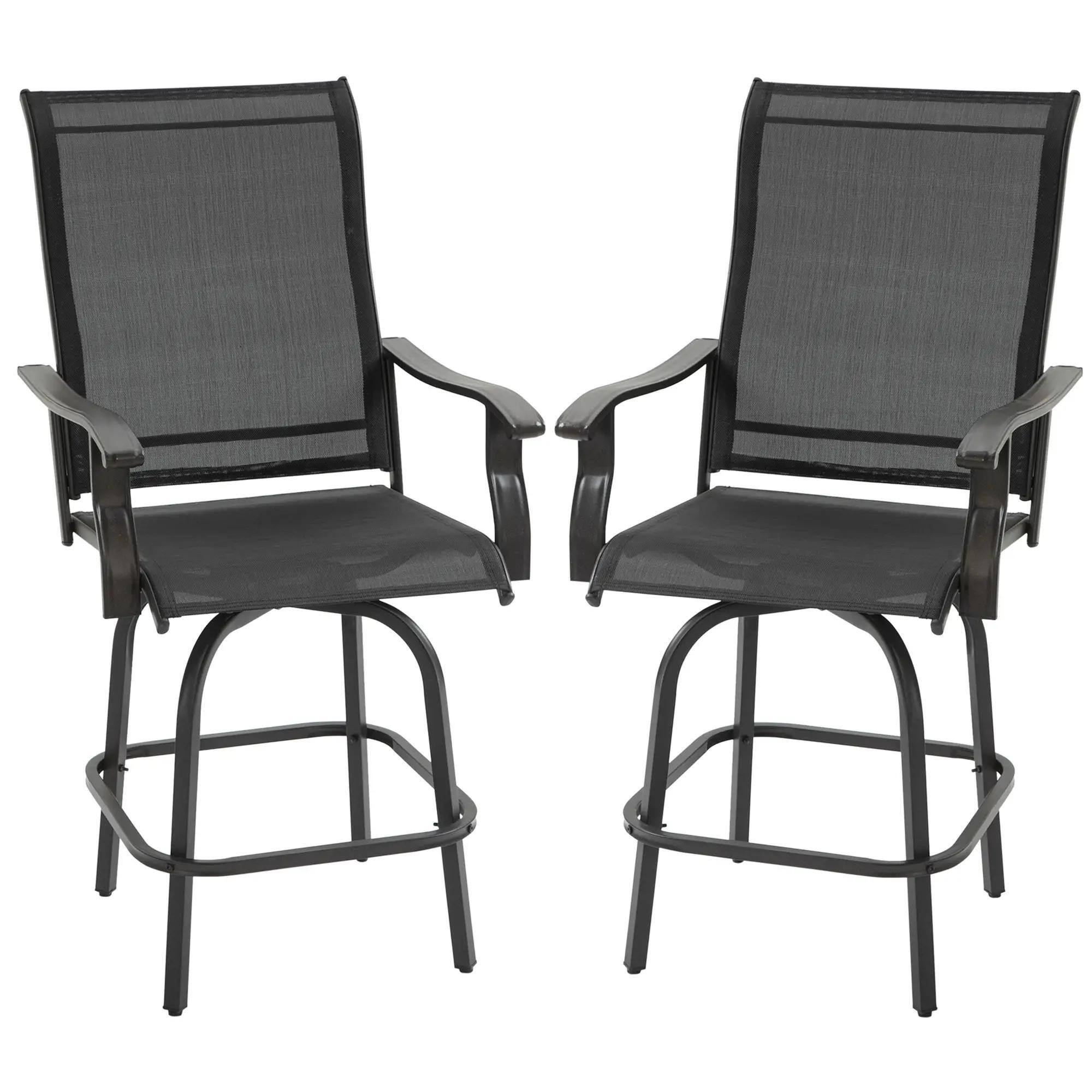 Front. Spaco - Spaco Set of 2 Outdoor Swivel Bar Stools, Armrest Patio Chairs, Steel Frame - Black.