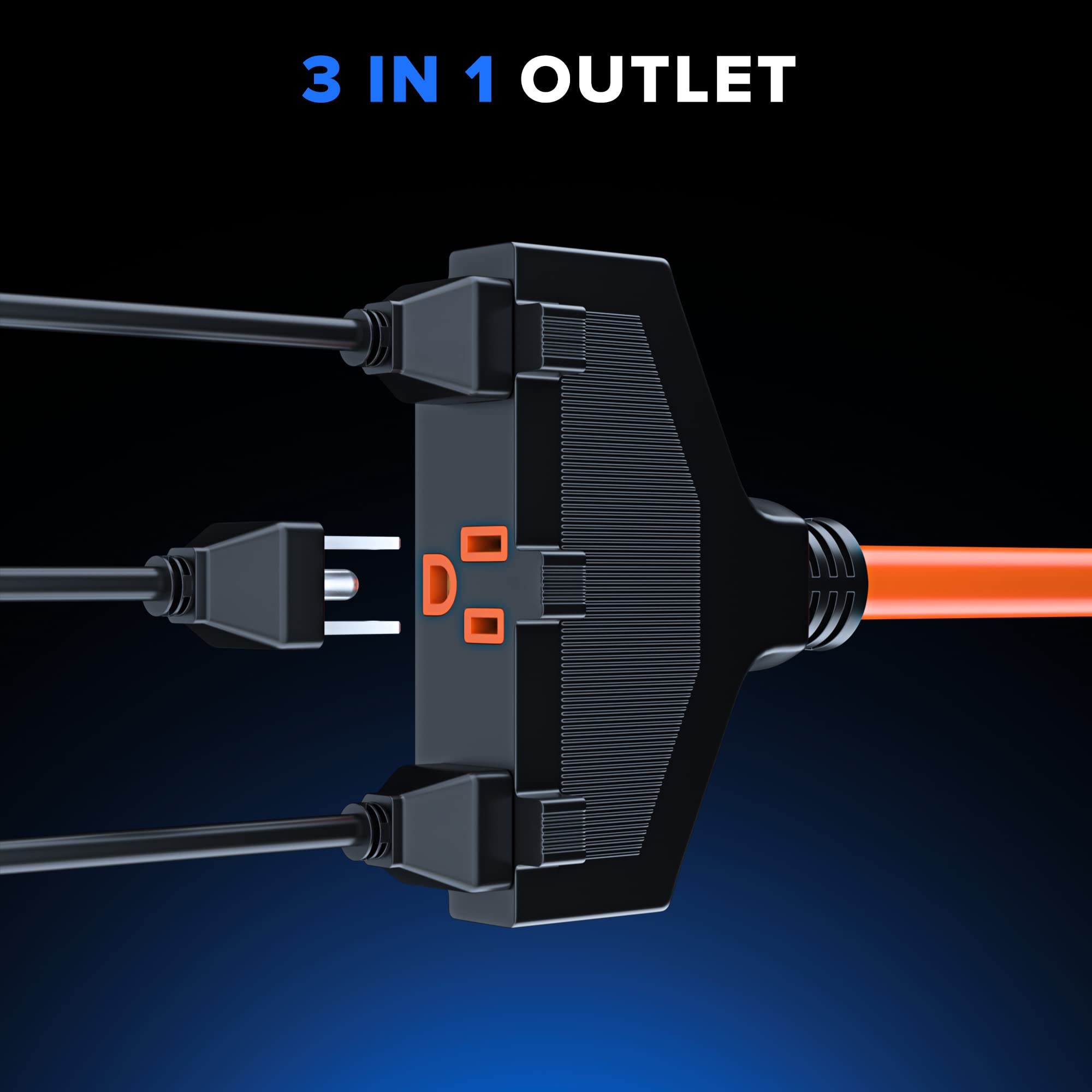 Alt View 4. Maximm - Extension Cord 10 Feet, SJTW Extension Cord with Multiple Outlets, 14 Gauge ETL Listed - Orange.