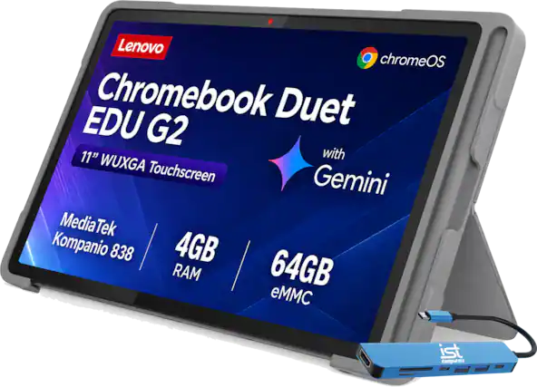 Lenovo Chromebook Duet EDU G2 11" with WUXGA Touchscreen Gemini
MediaTek Kompanio 838
4GB RAM
64GB eMMC