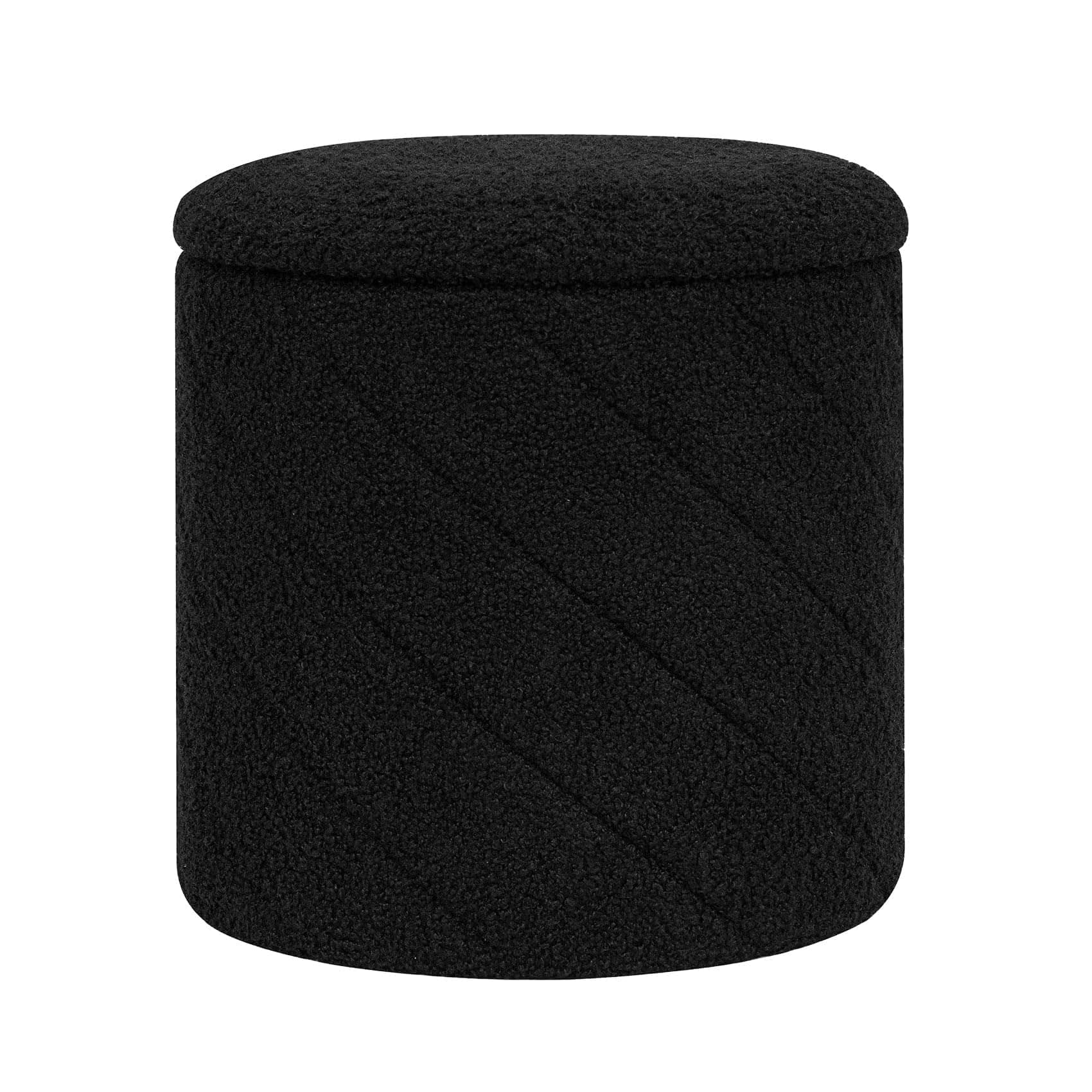 Fabibe - Ottoman with Stroage Round Boucle Ottoman and Tray Sherpa Removable Foot Stool Coffee Table for Dorm, Living Room - Black 13"D x 13"W x 13.8"H