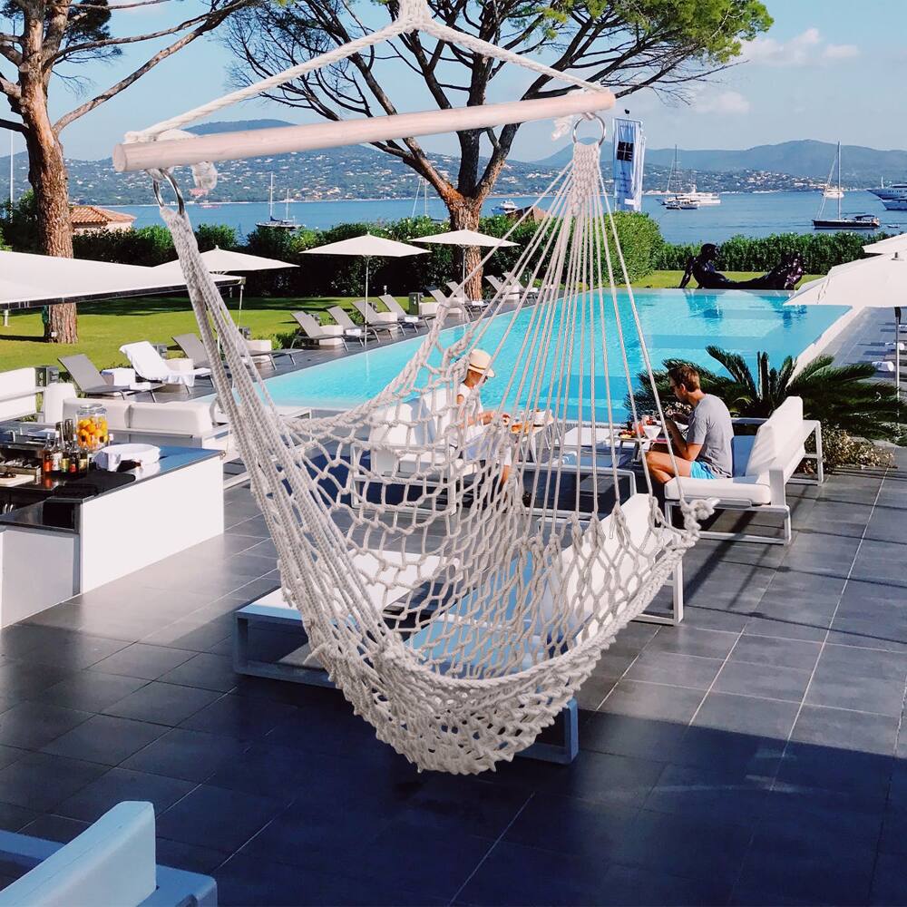 Alt View 5. Winado - Macrame Hammock Chair Cotton Rope Swing Chair Boho Hammock Seat for Indoor Outdoor Bedroom Patio Porch Garden Yard Beach - Beige.
